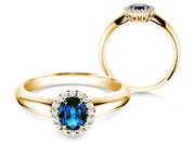 Farbsteinring Windsor in 9K Gelbgold mit Saphir 0,60ct und Diamanten 0,12ct