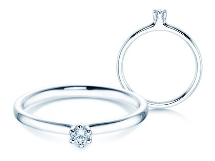Solitärring Classic 6 in 14K Weißgold mit Diamant 0,05ct G/SI