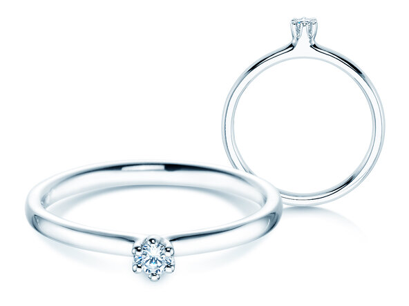 Solitärring Classic 6 in 14K Weißgold mit Diamant 0,05ct G/SI