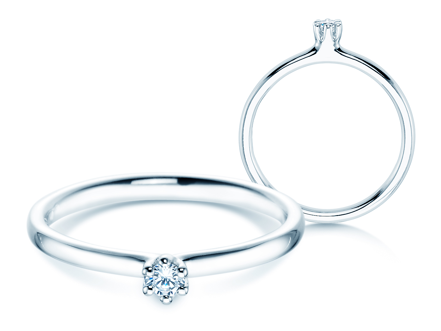 Solitärring Classic 6 in Silber 925/- mit Diamant 0,05ct H/SI