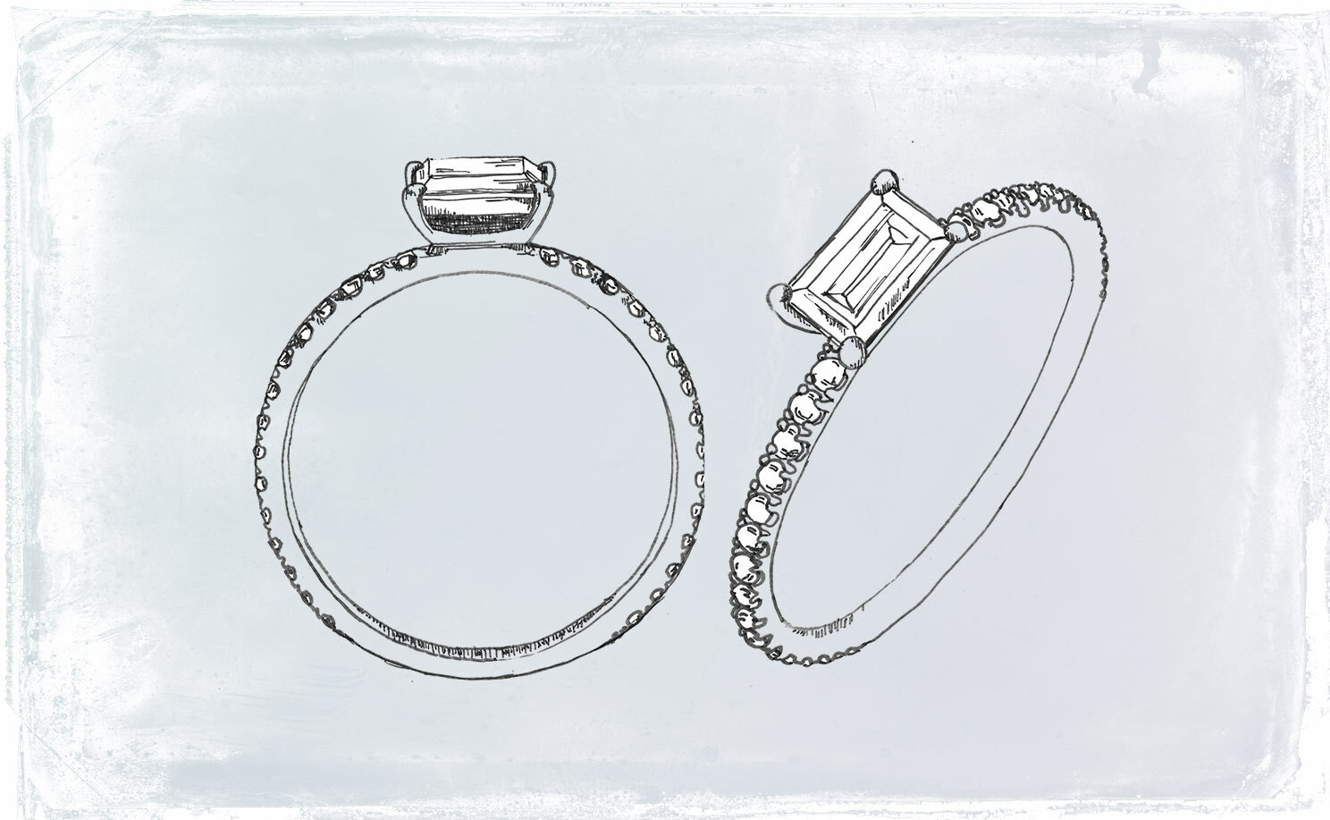 Skizze: Verlobungsring mit Diamant und Pavé Skizze: Verlobungsring mit Diamant und Pavé