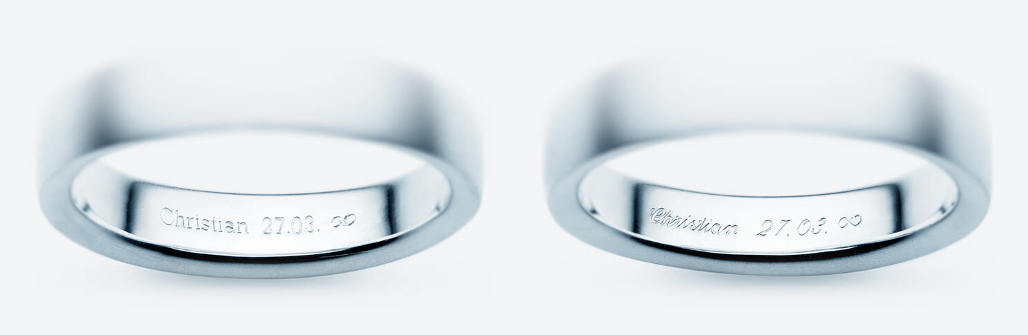 Gravurl mit einer klassischen Schrift (Times) oder einer geschwungenen Schreibschrift