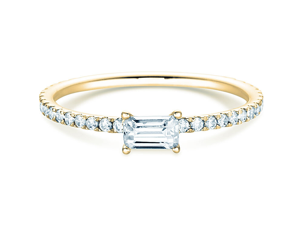 Diamantring Emerald-Cut in 18K Gelbgold mit Diamanten 0,46ct G/VS