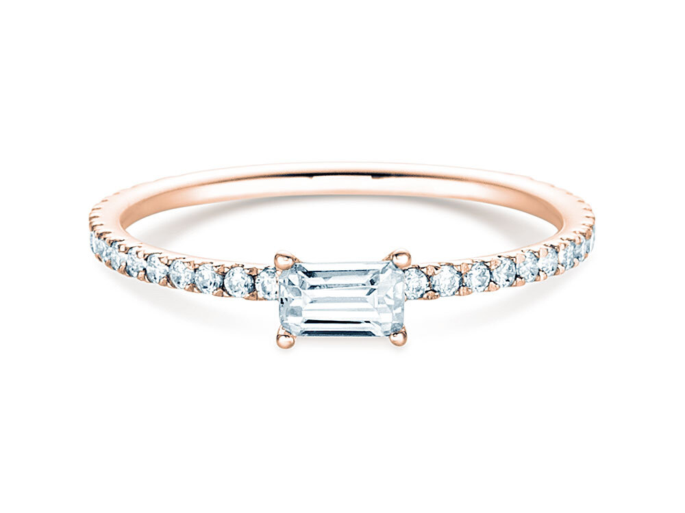 Diamantring Emerald-Cut in 18K Roségold mit Diamanten 0,51ct G/VS