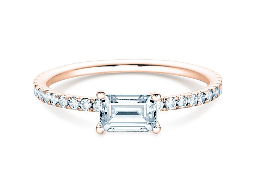 Diamantring Emerald-Cut in 18K Roségold mit Diamanten 0,80ct G/VS