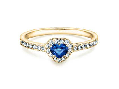 Farbsteinring Heart Saphir in 9K Gelbgold mit Saphir 0,25ct und Diamanten 0,34ct