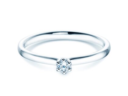Solitärring Classic 6 in 14K Weißgold mit Diamant 0,05ct G/SI