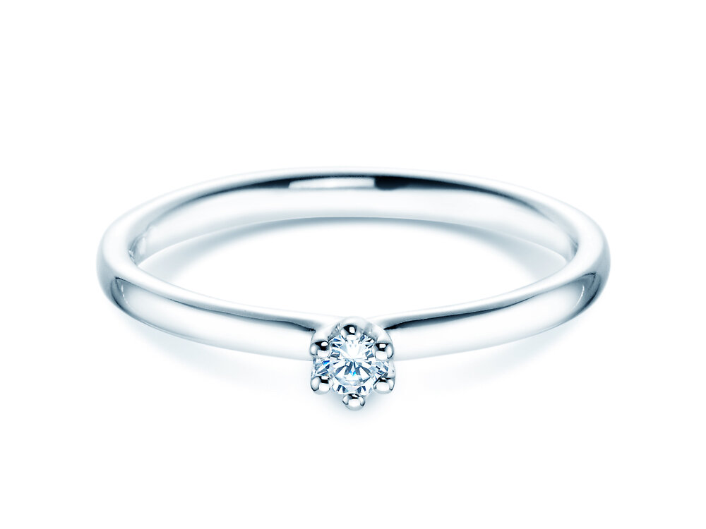 Solitärring Classic 6 in 14K Weißgold mit Diamant 0,05ct G/SI