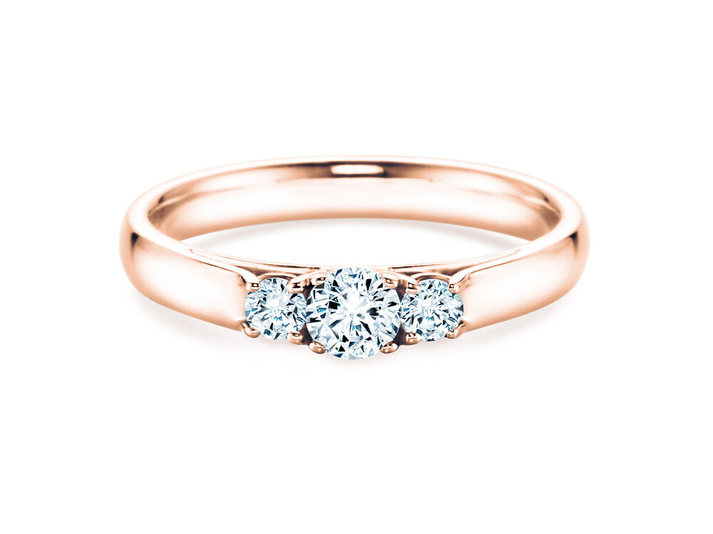 Ring 3 Stones in 9K Roségold mit Labordiamanten 0,40ct E/VS