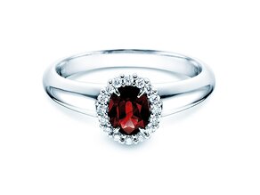 Farbsteinring Windsor in 14K Weißgold mit Rubin 0,60ct und Diamanten 0,12ct