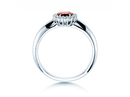 Farbsteinring Windsor in 14K Weißgold mit Rubin 0,60ct und Diamanten 0,12ct