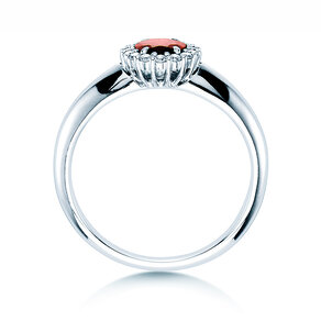 Farbsteinring Windsor in 14K Weißgold mit Rubin 0,60ct und Diamanten 0,12ct