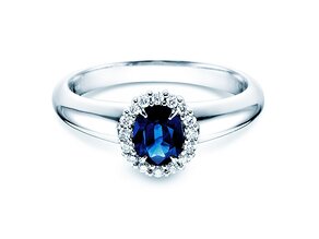 Farbsteinring Windsor in 9K Weißgold mit Saphir 0,60ct und Diamanten 0,12ct