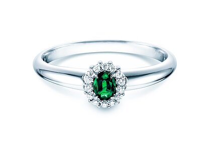 Farbsteinring Jolie in 14K Weißgold mit Smaragd 0,25ct und Diamanten 0,06ct