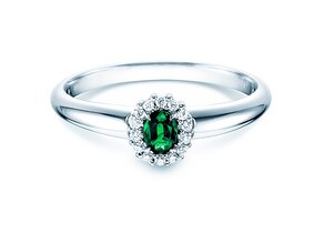 Farbsteinring Jolie in 14K Weißgold mit Smaragd 0,25ct und Diamanten 0,06ct