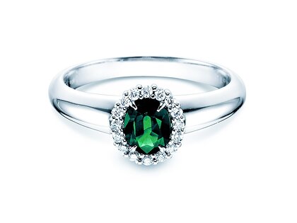 Farbsteinring Windsor in 9K Weißgold mit Smaragd 0,60ct und Diamanten 0,12ct