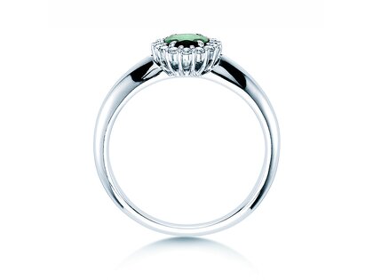 Farbsteinring Windsor in 9K Weißgold mit Smaragd 0,60ct und Diamanten 0,12ct