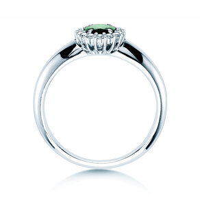 Farbsteinring Windsor in 9K Weißgold mit Smaragd 0,60ct und Diamanten 0,12ct