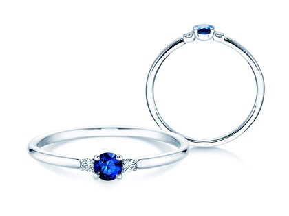 Farbsteinring Vivid Petite in 14K Weißgold mit Saphir 0,16ct und Diamanten 0,04ct