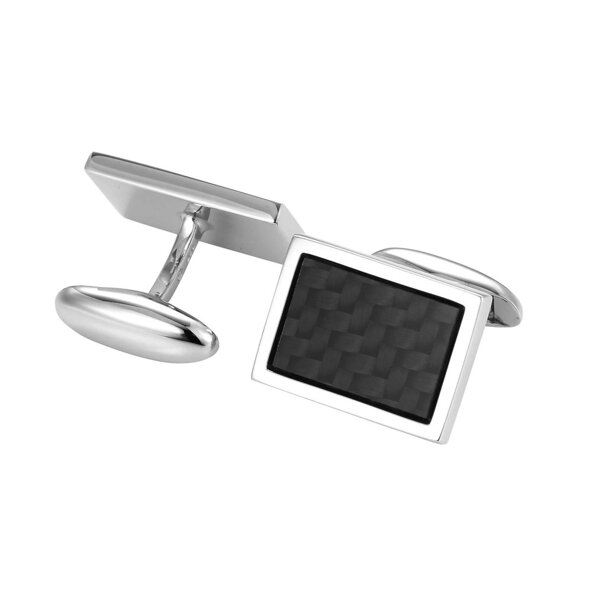Handgefertigte Manschettenknöpfe Carbon-Inlay in Silber (925/ ), 20,4 x 14,9mm