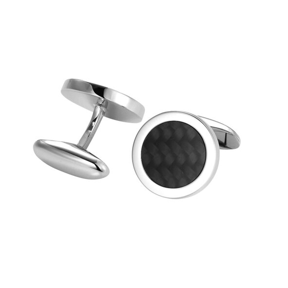 Handgefertigte Manschettenknöpfe Carbon-Inlay in Silber (925/ ), 17,2mm