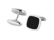 Handgefertigte Manschettenknöpfe Onyx Classy in Silber (925/ ), 16 x 16mm