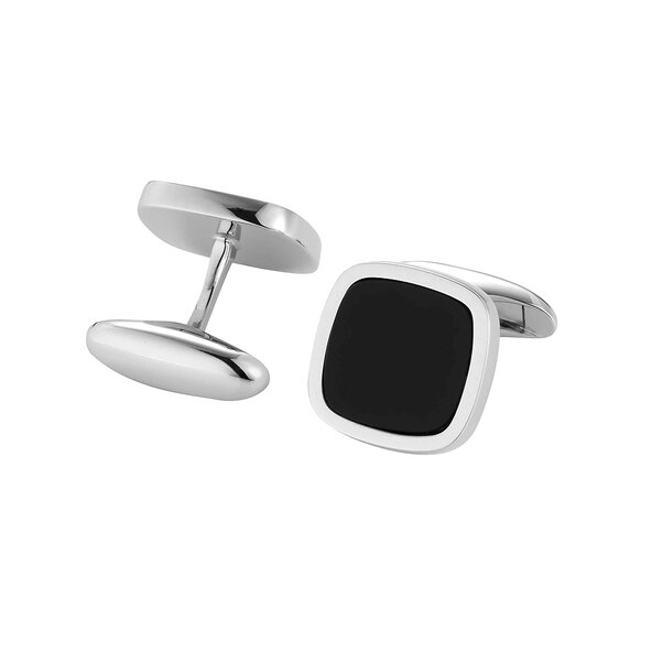 Handgefertigte Manschettenknöpfe Onyx Classy in Silber (925/ ), 16 x 16mm