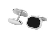 Handgefertigte Manschettenknöpfe Onyx Classy in Silber (925/ ), 16,5 x 13,6mm