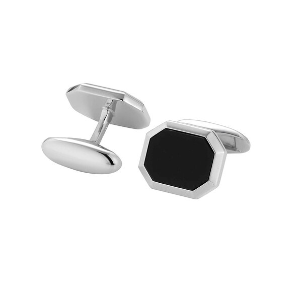 Handgefertigte Manschettenknöpfe Onyx Classy in Silber (925/ ), 16,5 x 13,6mm