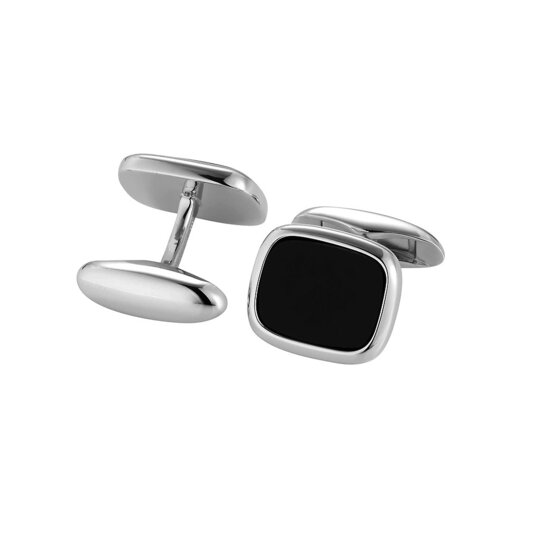 Handgefertigte Manschettenknöpfe Onyx Classy in Silber (925/ ), 16,2 x 13,7mm