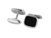 Handgefertigte Manschettenknöpfe Onyx Classy in Silber (925/ ), 16,2 x 13,7mm