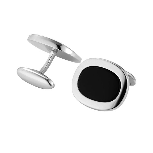 Handgefertigte Manschettenknöpfe Onyx Classy in Silber (925/ ), 22 x 18,8mm