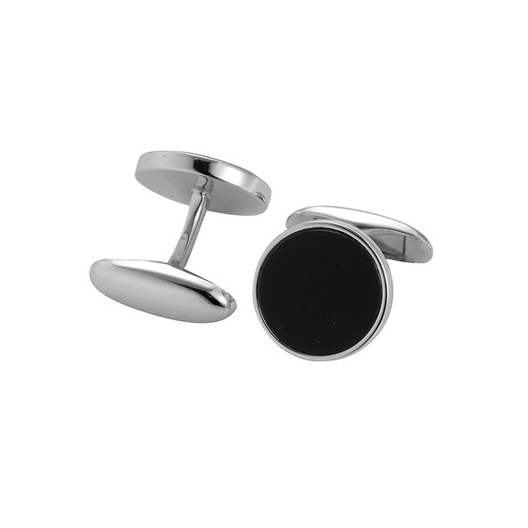 Handgefertigte Manschettenknöpfe Onyx Classy in Silber (925/ ), rund 15,3mm