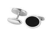 Handgefertigte Manschettenknöpfe Onyx Classy in Silber (925/ ), 18,0 x 14,1mm