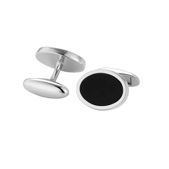 Handgefertigte Manschettenknöpfe Onyx Classy in Silber (925/ ), 18,0 x 14,1mm