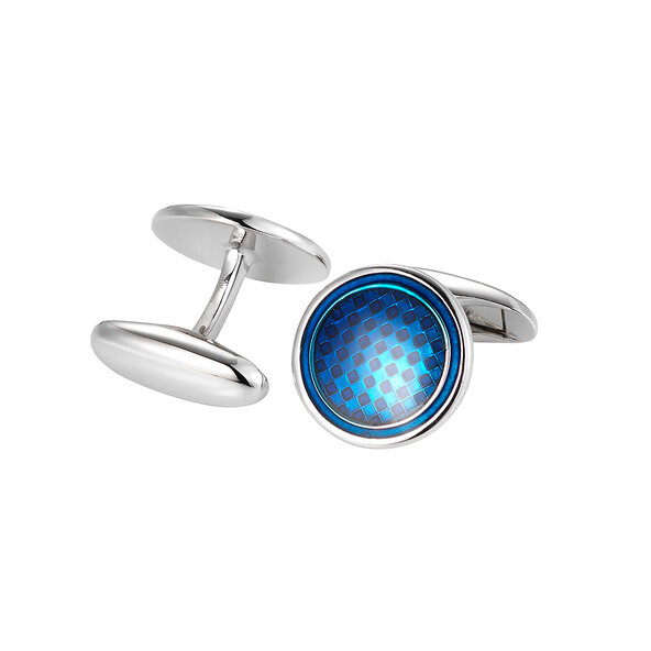 Handgefertigte Manschettenknöpfe Dandy in Silber (925/ ), blauer Email-Lack, kostenlose Gravur