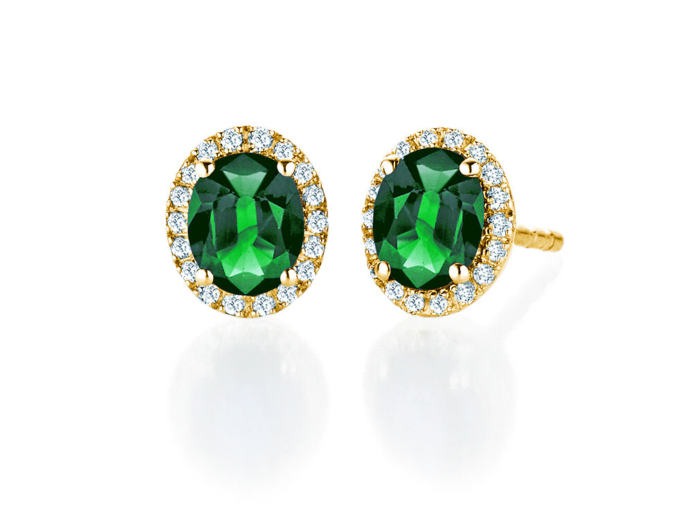 Ohrstecker Windsor in 9K Gelbgold mit Smaragde 1,20ct und Diamanten 0,10ct