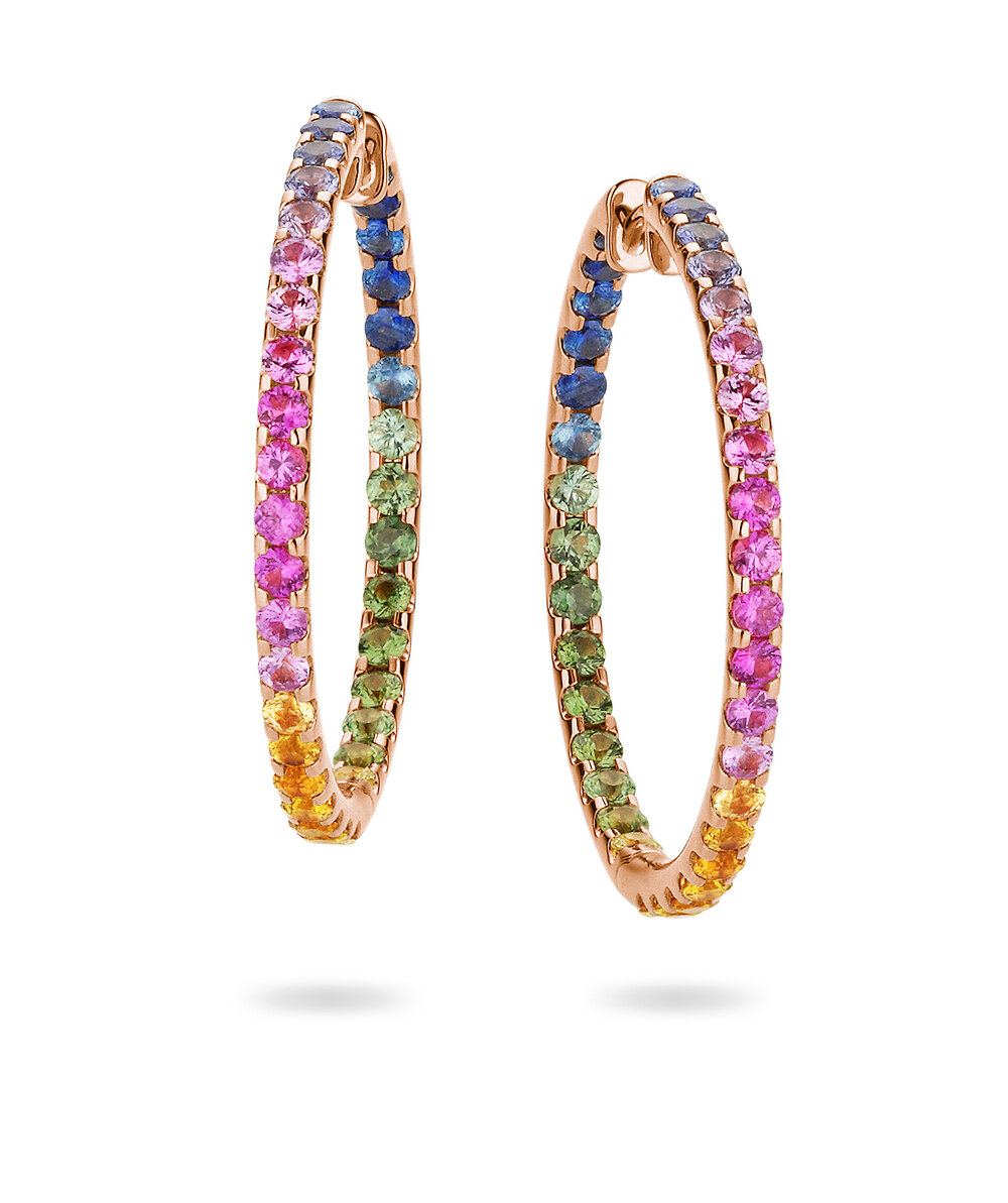 Creolen Rainbow Ombre in 9K Roségold mit Saphire 0,86ct Rainbow/Rainbow