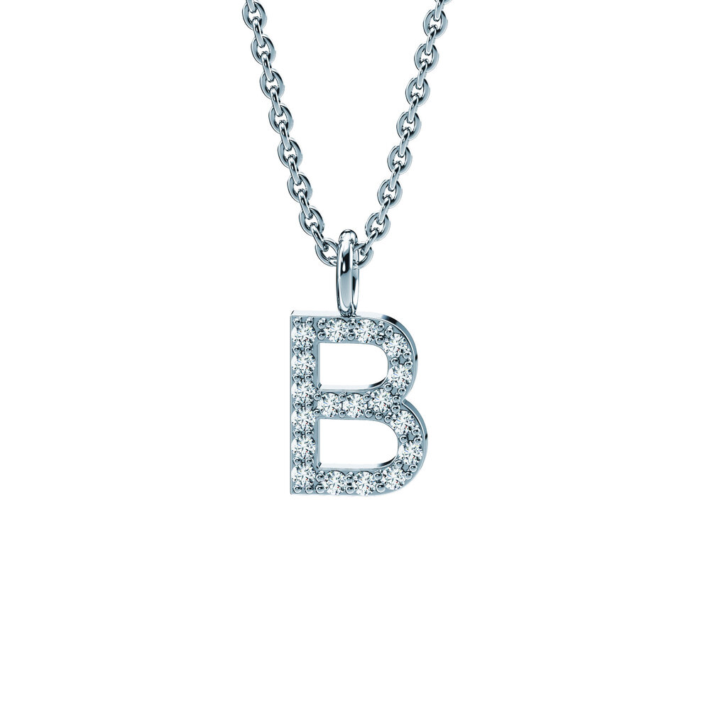 Buchstaben-Anhänger Diamond Letter Petite B in 14K Weißgold
