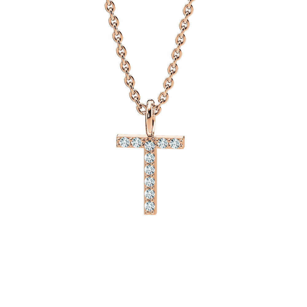Buchstaben-Anhänger Diamond Letter Petite T in 14K Roségold