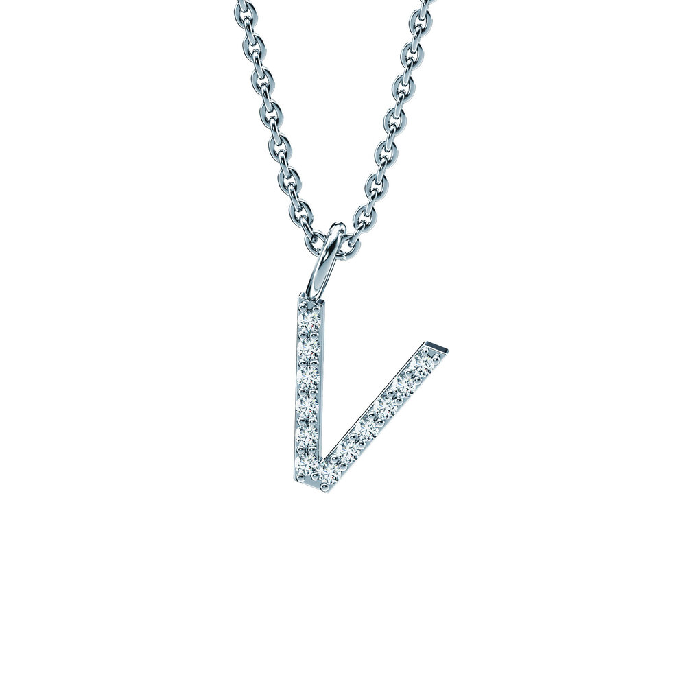 Buchstaben-Anhänger Diamond Letter Petite V in 14K Weißgold