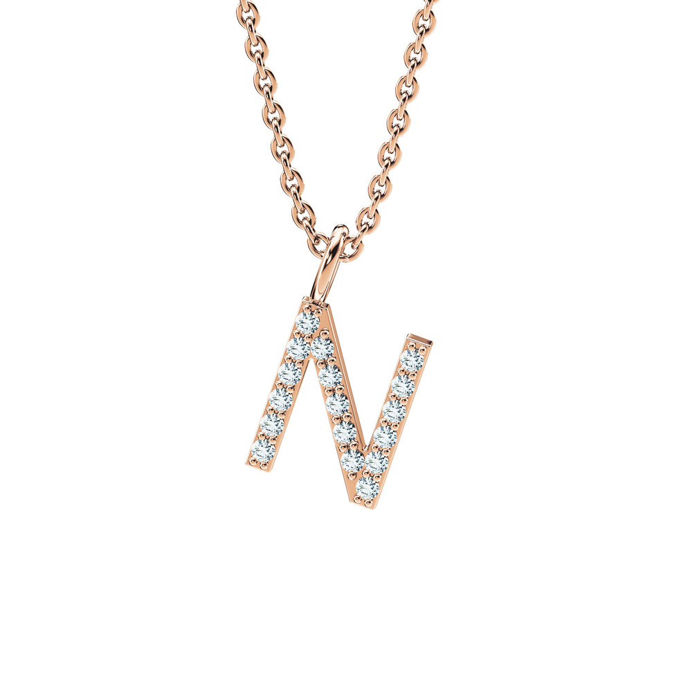 Buchstaben Anhänger Diamond Letter Petite N in 9K Roségold poliert