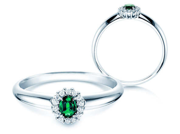 Farbsteinring Jolie in 14K Weißgold mit Smaragd 0,25ct und Diamanten 0,06ct