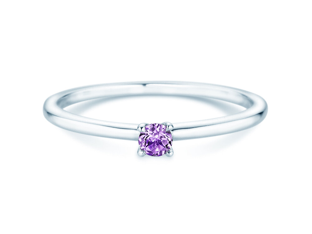 Geburtsstein-Ring Classic 4 Februar in 9K Weißgold mit Amethyst 0,10ct