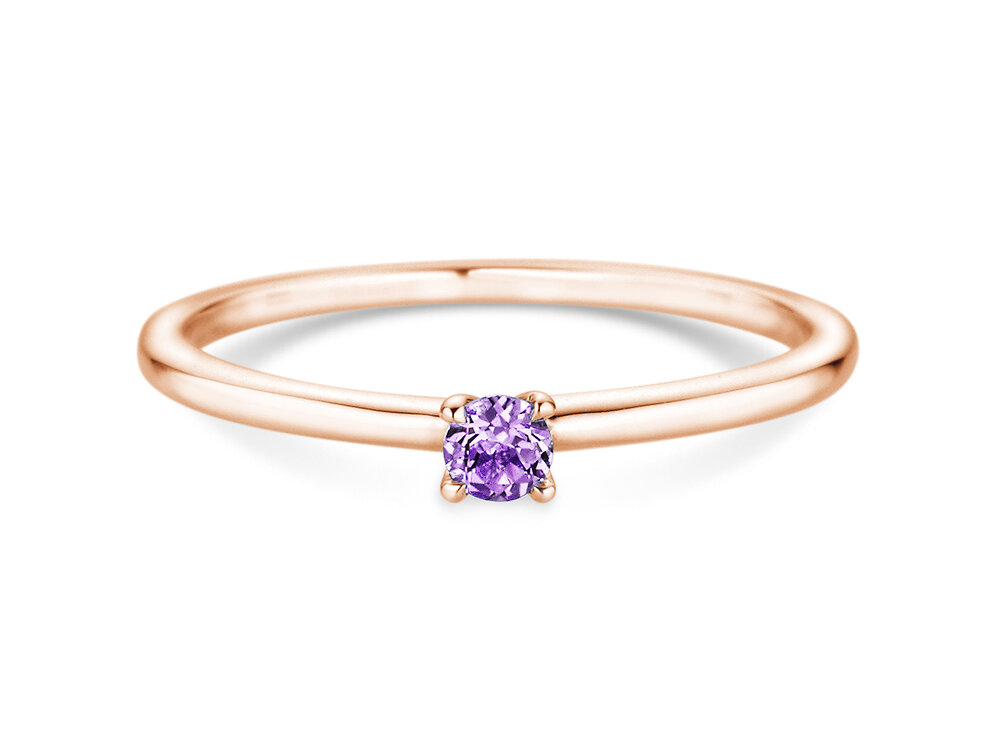 Geburtsstein-Ring Classic 4 Februar in 9K Roségold mit Amethyst 0,10ct