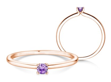 Geburtsstein-Ring Classic 4 Februar in 9K Roségold mit Amethyst 0,10ct