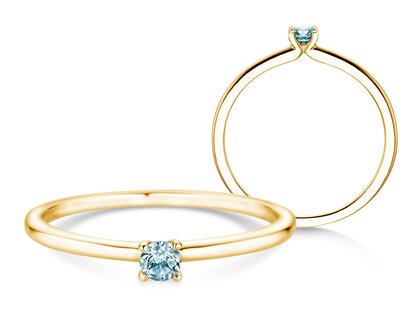 Geburtsstein-Ring Classic 4 März in 9K Gelbgold mit Aquamarin 0,10ct