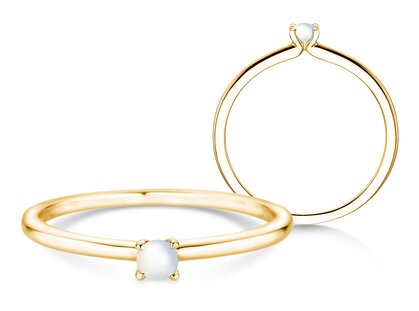 Geburtsstein-Ring Classic 4 Juni in 9K Gelbgold mit Mondstein 0,10ct