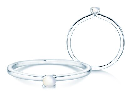 Geburtsstein-Ring Classic 4 Juni in 14K Weißgold mit Mondstein 0,10ct