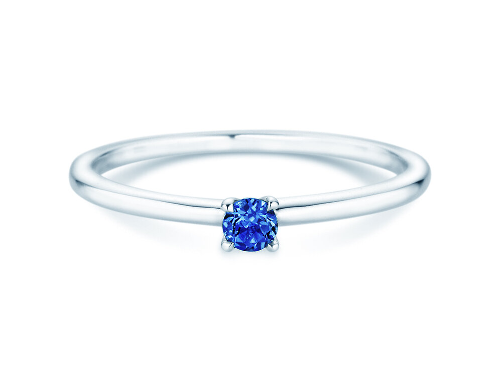 Geburtsstein-Ring Classic 4 September in 9K Weißgold mit Saphir 0,10ct